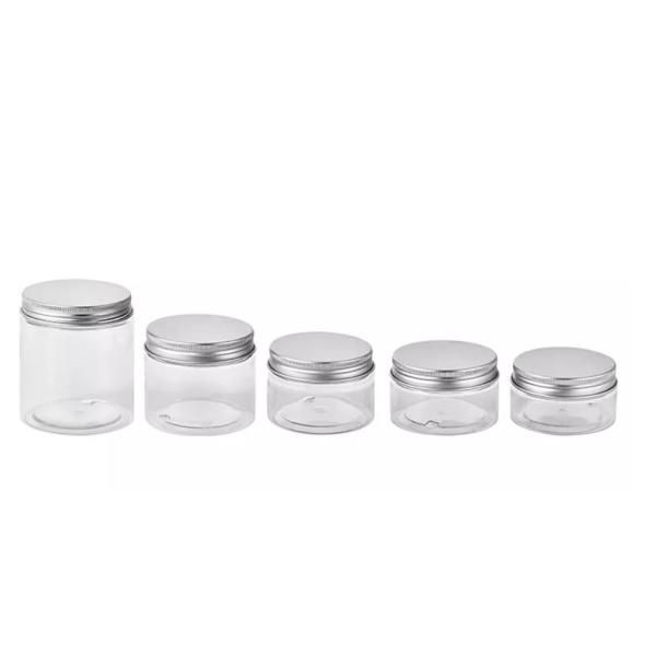 Food Grade Wide Mouth Cosmetic PET Plastic Jars 80ml With Aluminum Silver Lid