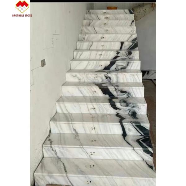 Translucent Chinese Ink Painting Marble Staircase Tiles in Panda White for Lavabo