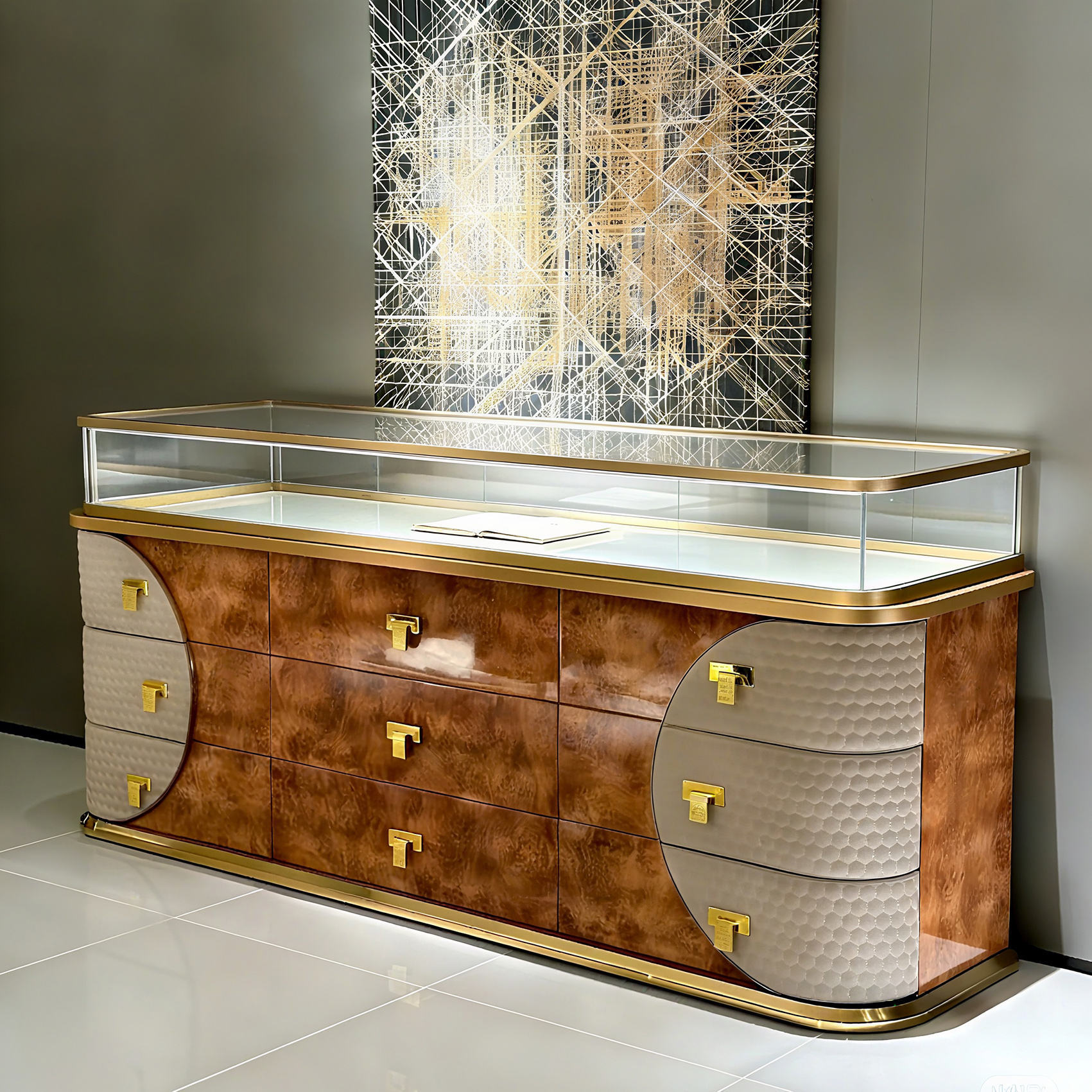 Boutique Wooden Jewelry Display Cabinet with Glass Window Design