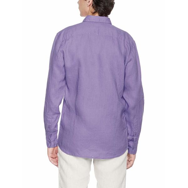 Plain Purple Woven Mens Casual Linen Shirts Full Sleeve with Turn down Collar
