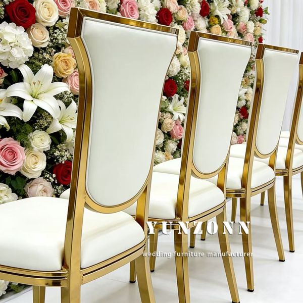 Hot Sale Modern Cheap Wedding Party Events Furniture High Back Stainless Steel Gold Banquet Dining Chair