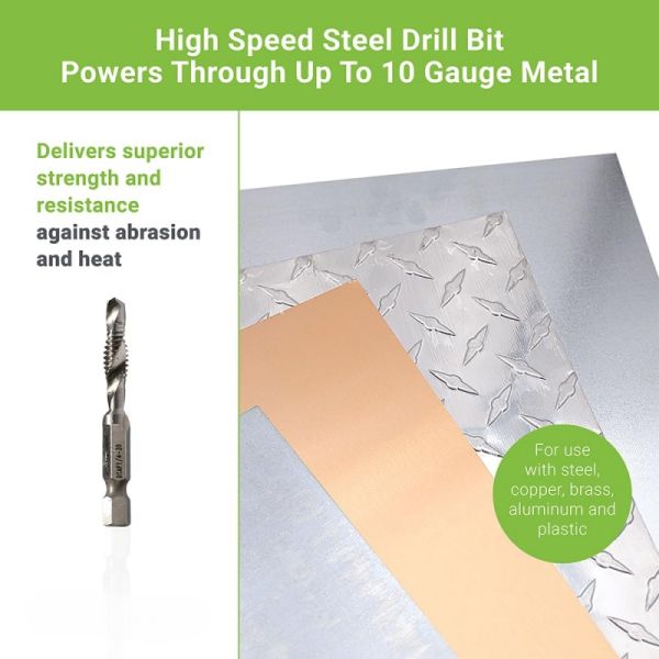 6-Piece SAE Combination Drill Tap Bit Set | High Speed Steel M2 Deburr Countersink Bit | One-Step Power Tool Accessories