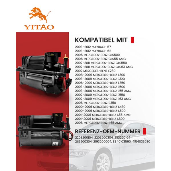 A2203200104 Air Suspension Compressor, Suitable for Mercedes-Benz S-Class W220/E-Class W211/CLS-Class W219 Models