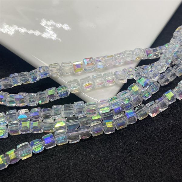 Crystal Square Glass Beads 4mm Cubic Beads Candy Diy Accessories Materials Loose Beads
