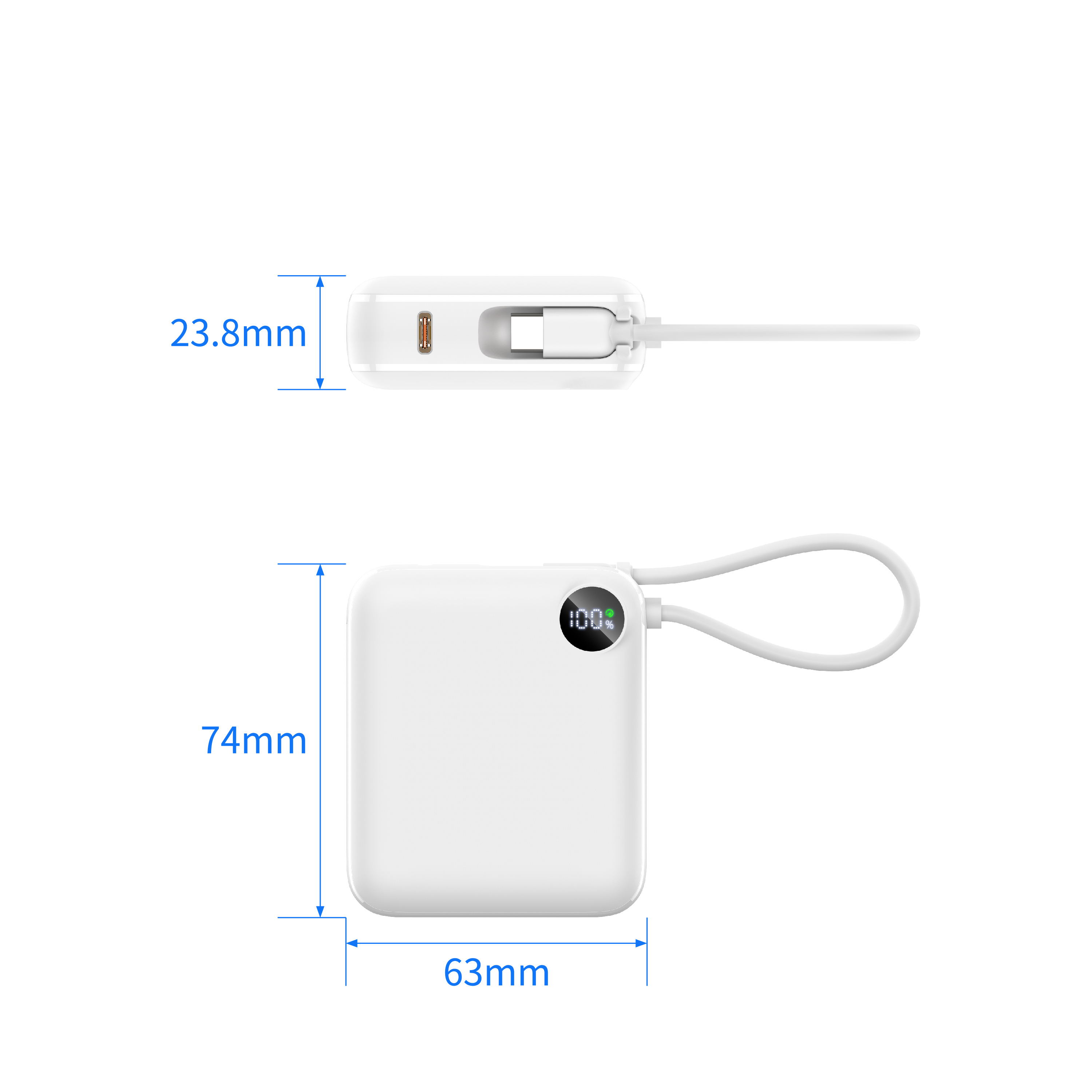 10000mAh Mini Fast Charge Power Bank with Built-in Cable,PD 20W QC4.0 22.5W External Battery, Fireproof ABS Case, Digital Display, CE RoHS FCC Certified