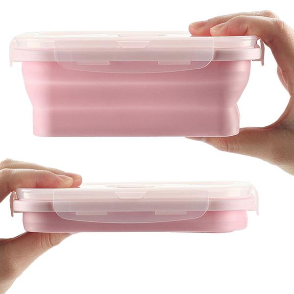 Reusable Fun Healthy Kids Silicon Rubber Collapsible Microwave Folding Lunch Boxes