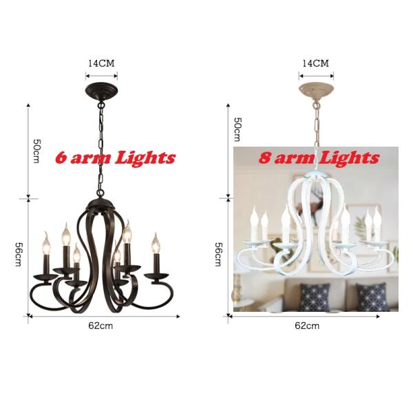 Candle Chandelier lighting American style Vintage white/black wrought Iron Home E14 antique chandelier(WH-VP-70)