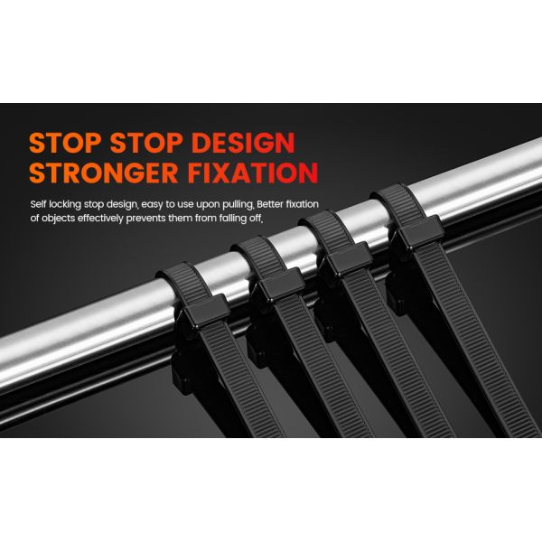Black Double Sided Zip Ties Custom Size High Durability For Garment