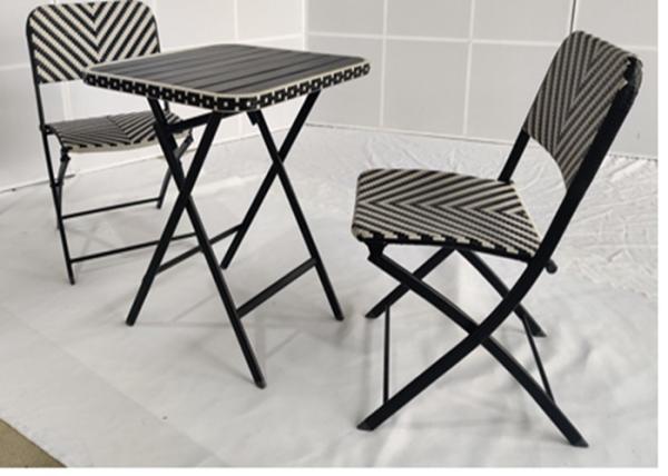 Outdoor Garden Steel Top Table Wicker Chair Set Metal Frame Folding
