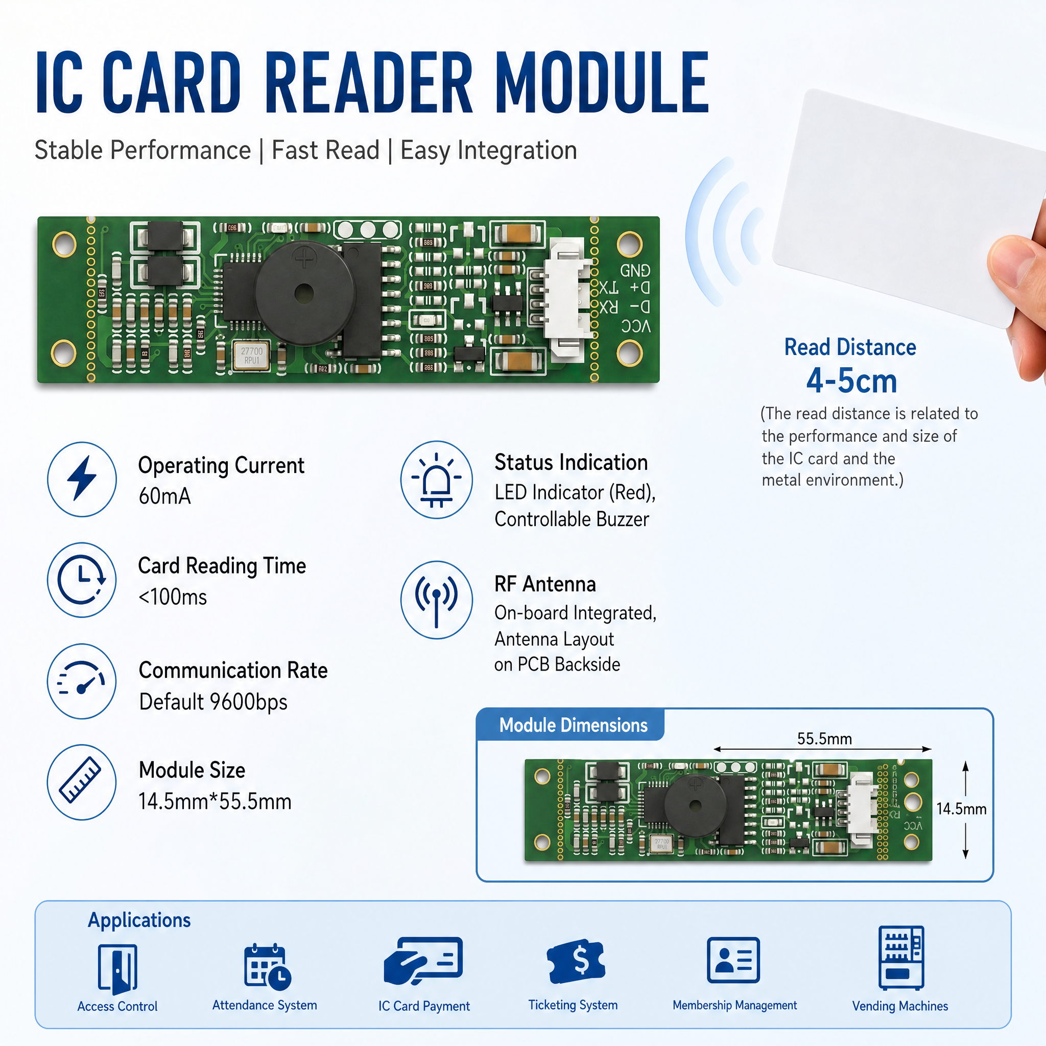 M10-WD-UH-00 RFID Card Reader Module IC Card Reader 13.56MHz High-Frequency M1 Card Reader Fudan F08 Card USB Interface