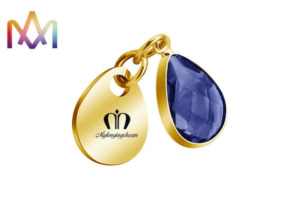 SS304 Tag Pendants Custom Engraving Charms With Birthstone
