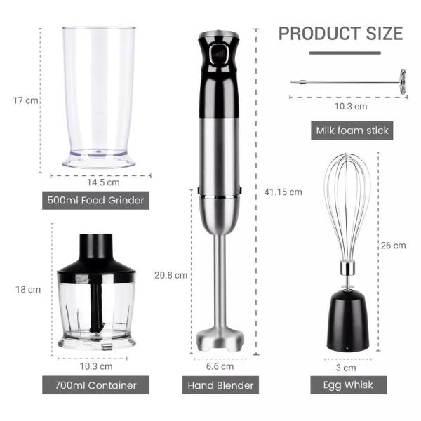 Batidora de mano de inmersión portátil 4 en 1 con picadora/vaso de precipitados