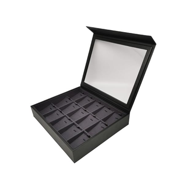 Black Pu Jewelry Display Tray , Rigid Surface Window Display Rack Free Logo