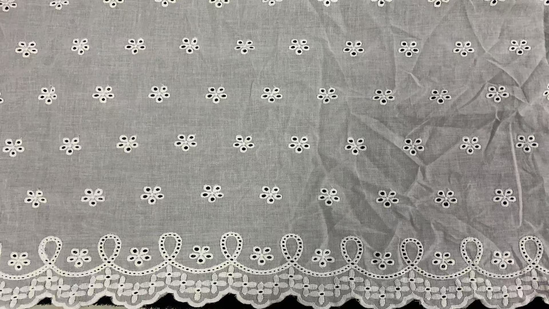 Cotton Eyelet Cutwork Fabric, All‑Over Floral Embroidery with Decorative Scalloped Edge for Dress Sewing