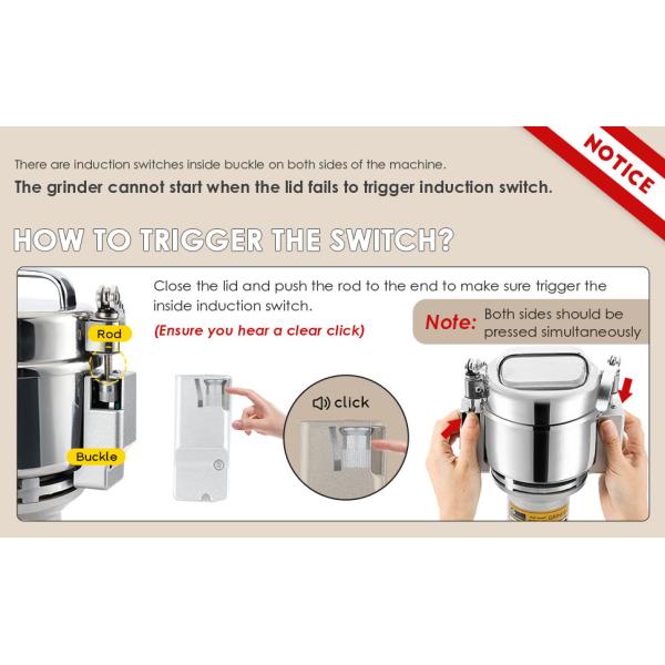 Powder Grinder 300g Electric Grain Mill Grinder Safety Upgraded Spice Grinder Pulverizer Stainless Steel Machine