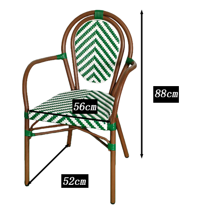 Stackable Curved-Back Synthetic Wicker & Bamboo Commercial Outdoor Green Chair