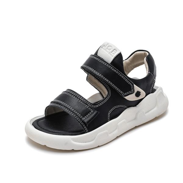 Stylish Black Soft Sole Slippers Sport Leather Sandals 26-30 31-37 Size