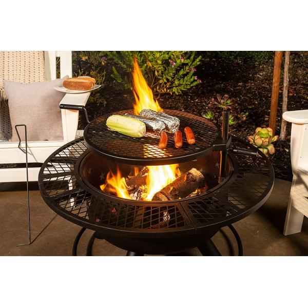 Metal Black Indoor Outdoor Round Wood Burning Charcoal Fire Pit With Grill