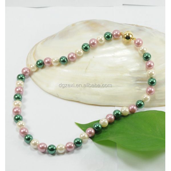 Chenzhuxi Hot Vintage Green Pink Cream Pearl Necklace for Dress Accessories