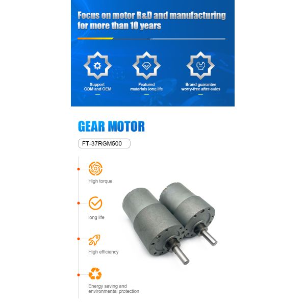 China Wholesale Micro DC Motor FT-37RGM500 5V 6V 12V 4-700rpm Spur Gear Motor for Intelligent Pet Equipment Machine