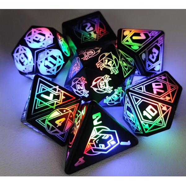 Зажигать DND кости перезаряжаемые с зарядным ящиком 7 PCS LED электронные кости для столового стола