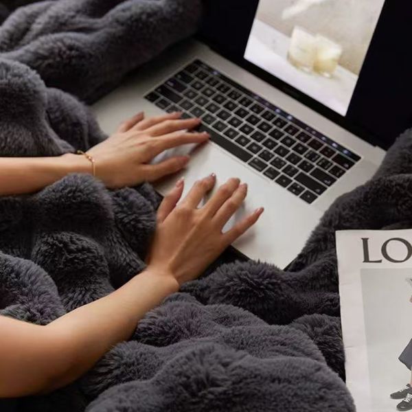 Thick Vegan Rabbit Fur Blanket  100% Polyester Household Items