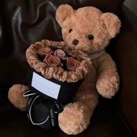 Doll plush cute bear bouquet, eternal rose artificial flower Valentine's Day gift, birthday gift for girls