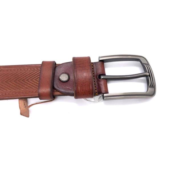Tan  Color Embossed Leather Belt Prong Buckle Adjustable 4.0mm Thick