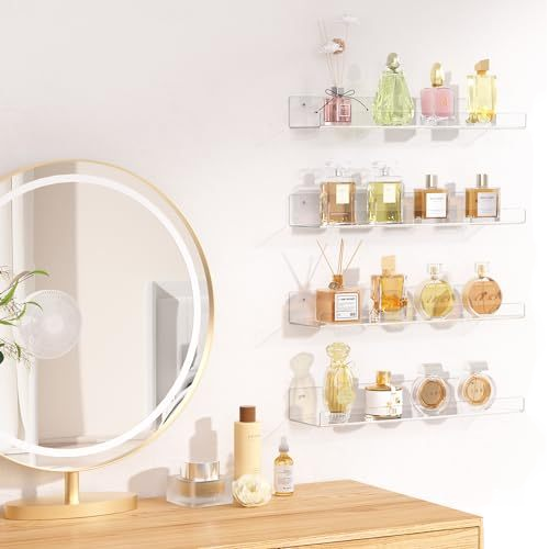 Punch-Free Acrylic Wall Shelf for Bathroom Single Tier Wall Hanging Bookshelf and Decoration Storage Shelf