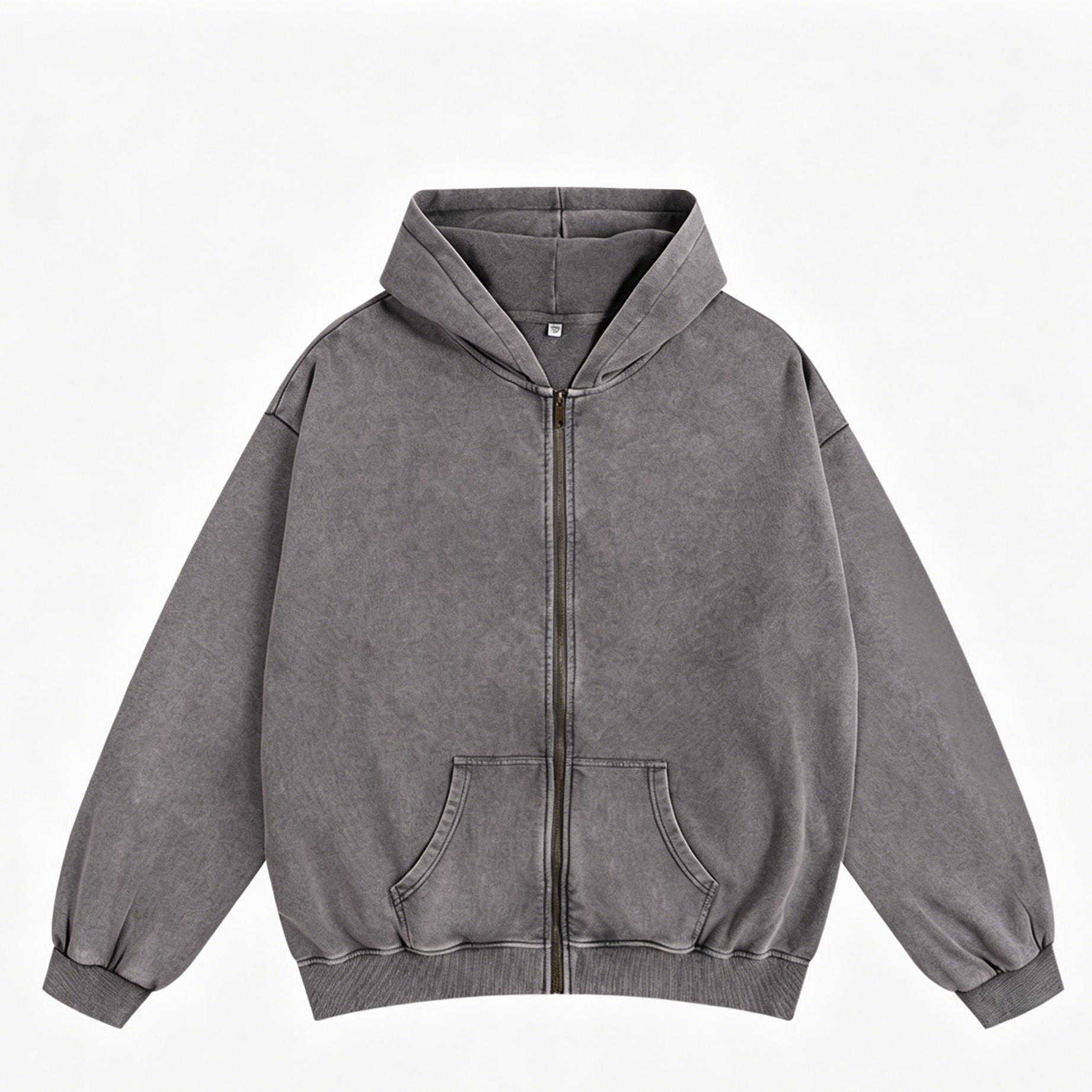 Wax Washed Zip Up Hoodie Cotton Streetwear Oversized Hoodie Oversized For Youth