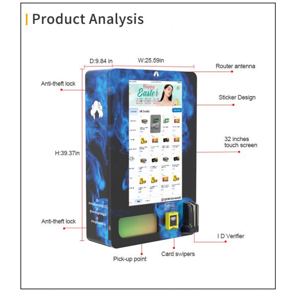 Automatic Mini Vending Machine 32 Inch Digital Screen Age Verification Vending Machine With Id Card Reader