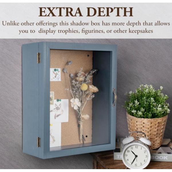 Minimalist Style 11x14 Handmade Gray Blue Solid Wood Wall Mounted Home Decorative Display Case Frame Box Shadow