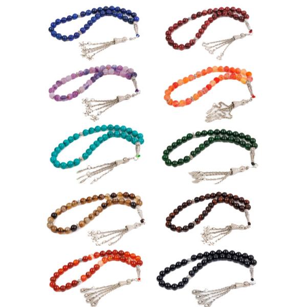 33 99 Factory Custom 8mm Natural Stone Beaded Tasbih Muslim Islamic Prayer Beads