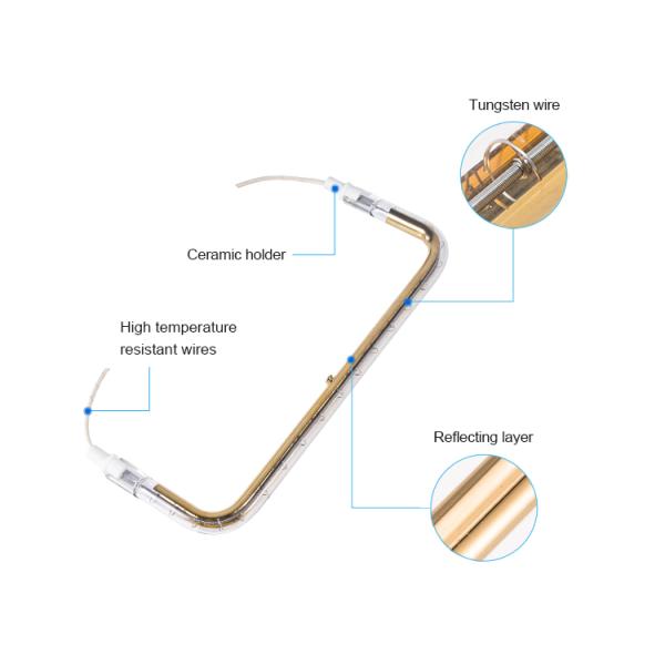 Gold Coated U-Shaped Halogen Heating Lamp 1100-2600C Filament