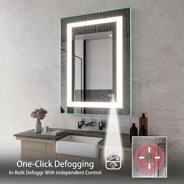 Modern Luxury Wall-mounted Smart LED Vanity Mirror Anti-Fog Backlit Light Frameless IP44 for Home Hotel Villas-Rectangle Design