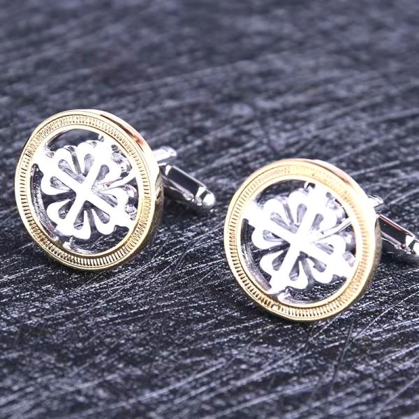 Circular Hollow Mens Diamond Cufflinks Disc Gear Pattern 16mm Size