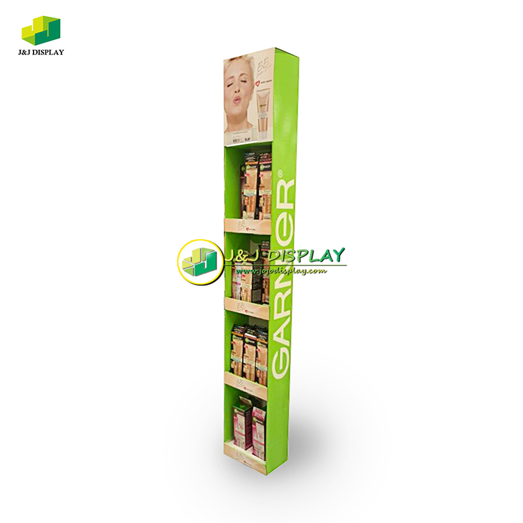 Flooring Recyclable Knock Down Shelves Displaying Corrugated Board Cardboard Floor Display Stand For Stationery, Skin Care, Outdoor Accessories Items