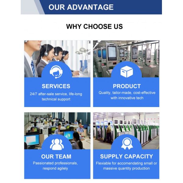 Self Service Kiosk with Capacitive Touch 10 Point Screen Custom Color and Floor Standing Wall Mounting Counter Top Installation