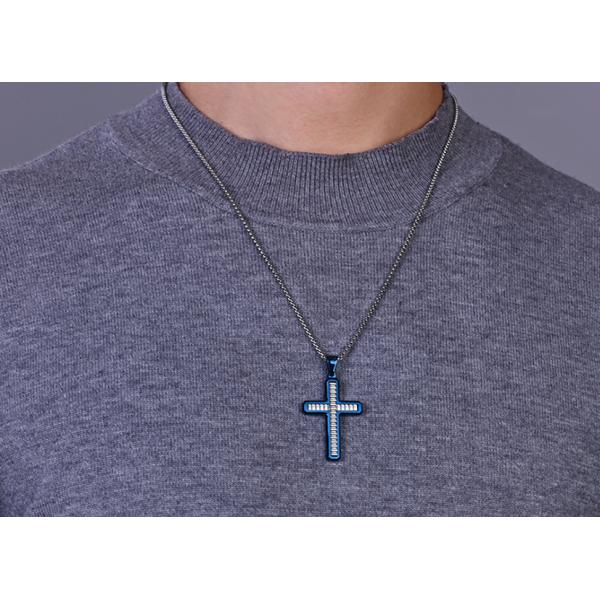 Nuevo colgante de cruz de moda azul Choker de oración para hombres collares de acero inoxidable Joyas finas