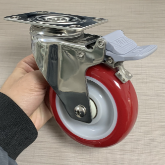 100mm Stainless Steel Heavy Duty PU Casters Wheel With Brake 4 Inch Medium Duty PU Casters Wheel With Double Bearing