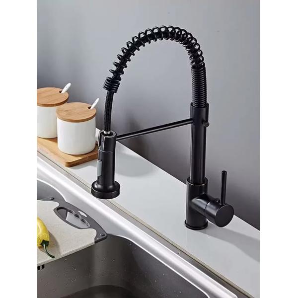 Hot and Cold Water Mixer Single Hole 360 Rotation Kitchen Faucet in Black for Kithcen