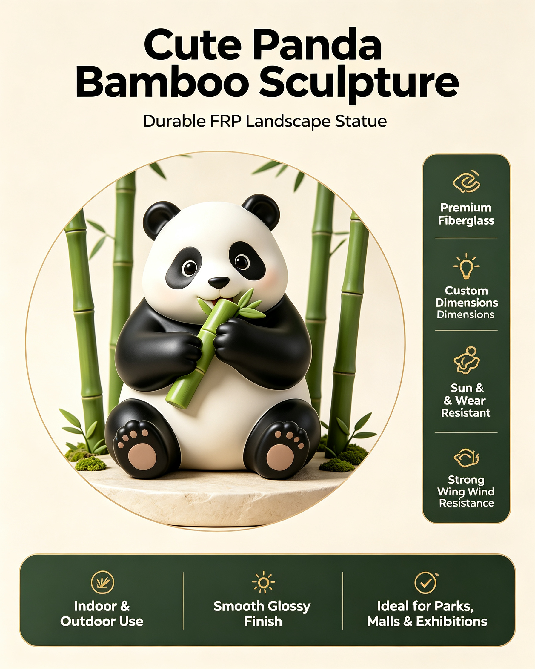 Giant Cute Bamboo Eating Panda Sculpture | Cartoon Mascot Landscape Statue