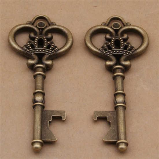 Die Casting Innovative Wedding Favor Antique Pattern Key Shape Beer Bottle Opener Keychain, Cheap Promotion Gift