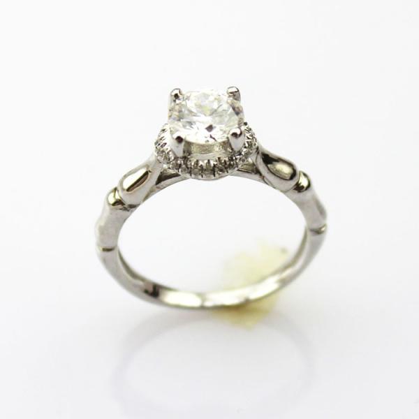 925 Sterling Silver Pave 6mm Round Clear Cubic Zirconia Engagement Ring(F05)