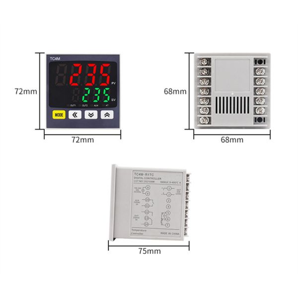 BAIRUI TC4S Universal Temperature Sensor Relay Output Thermostatic Controller Temperature PID Control 48*48mm Size ABS Pt100cu50