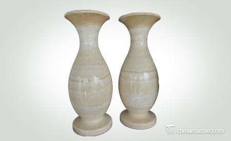 Natural Stone Marble Flower Pot , Marble Plant Pot For Room / Hotel Decoration