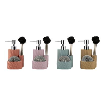 3N1 sand stone utility soap dispenser with swirl stripe and S/S nylon brush and cleaing ball soap pump liquid hand soap dispenser