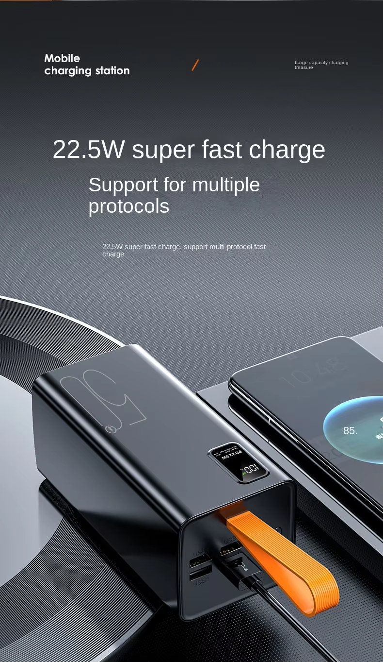 Mobile Wired Power Bank 30000mAh 50000mAh LED USB Fast Charging Portable Charger