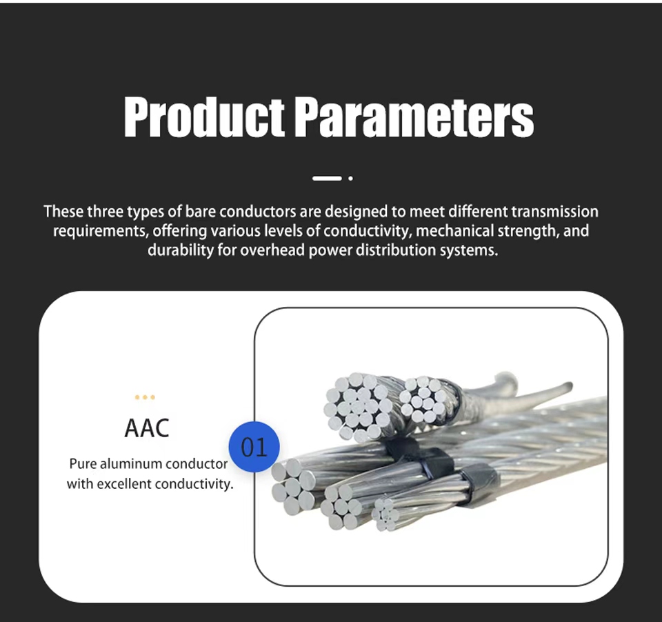 ACSR Bare Conductor for Overhead Power Transmission with IEC 61089 Standard, 10-1000mm2 Size Range, and -40°C to 90°C Operating Temperature