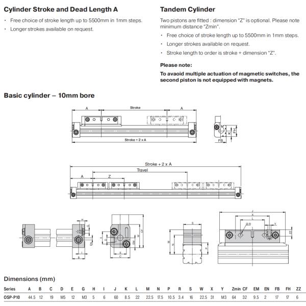 Anodized aluminum PARKER OSP-P Rodless linear drives Pneumatic cylinder Bore size 10mm to 80mm Stroke 100mm to 3000mm OSP-P10 OSP-P16 OSP-25 OSP-P32 OSP-P40 OSP-P50 OSP-P63 OSP-P80